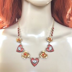 Betsy Johnson Red Heart❤️ & Rose Necklace